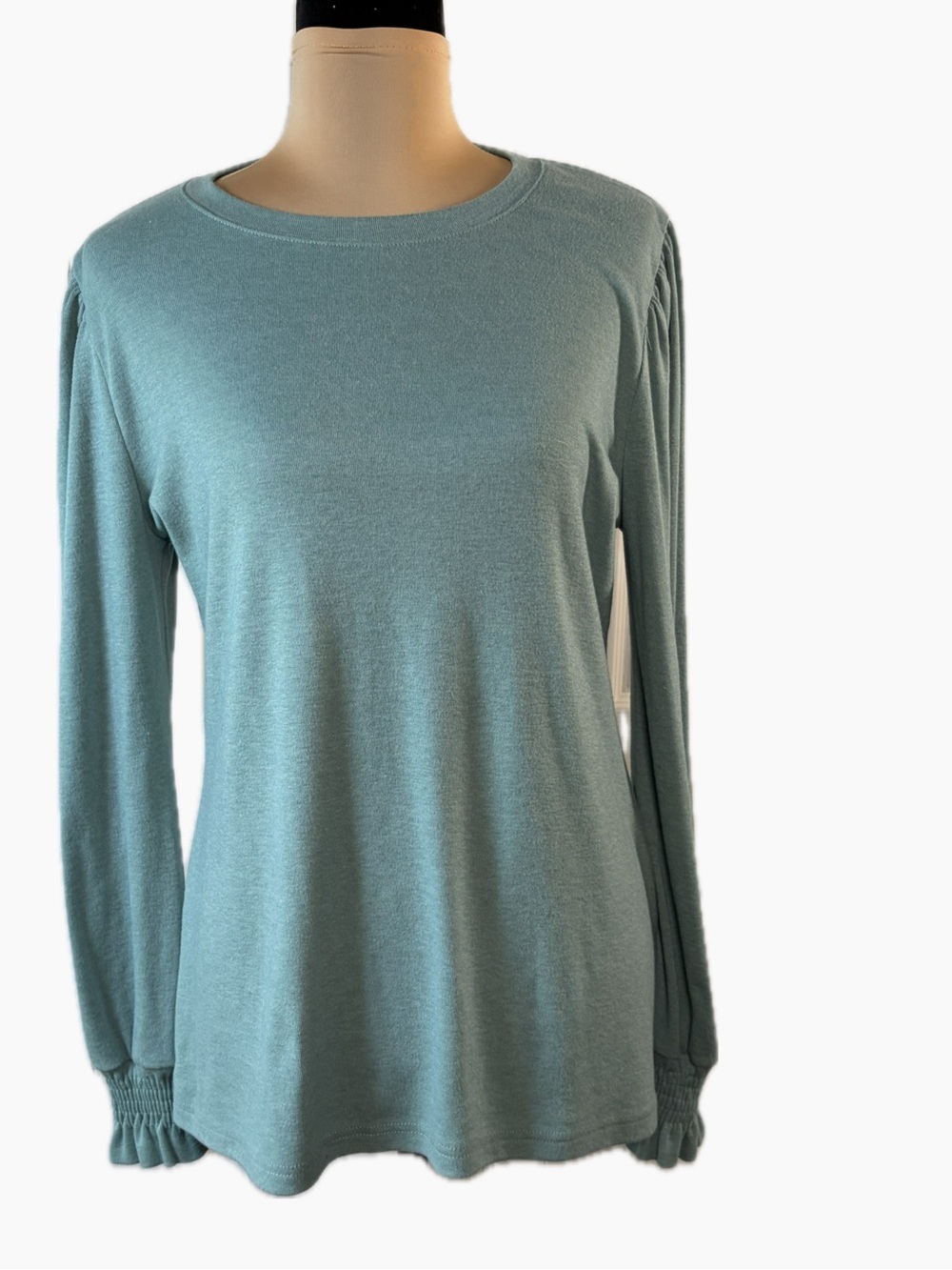 Women's Light Teal Long-Sleeve Crewneck Top